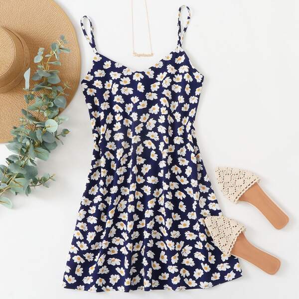 

Daisy Floral Print Cami Dress, Navy blue