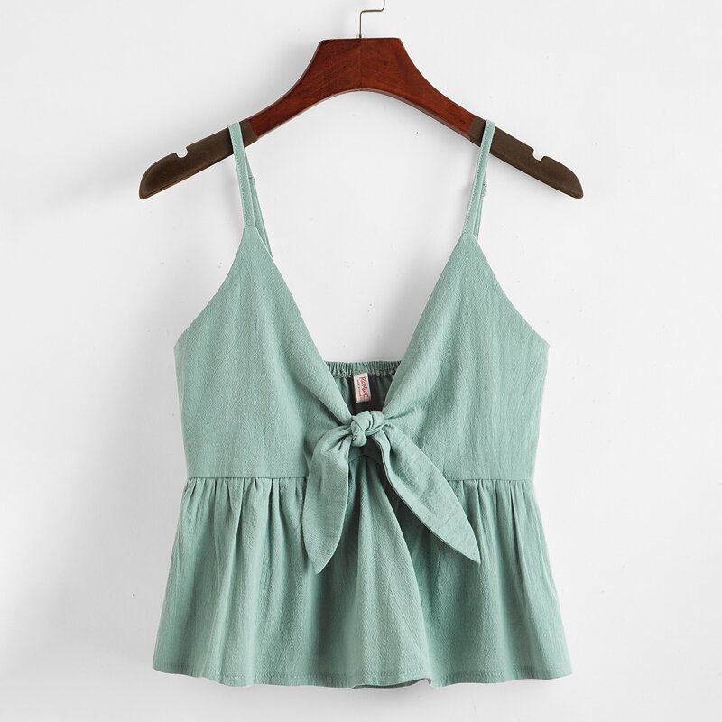 

Knot Front Babydoll Cami, Green