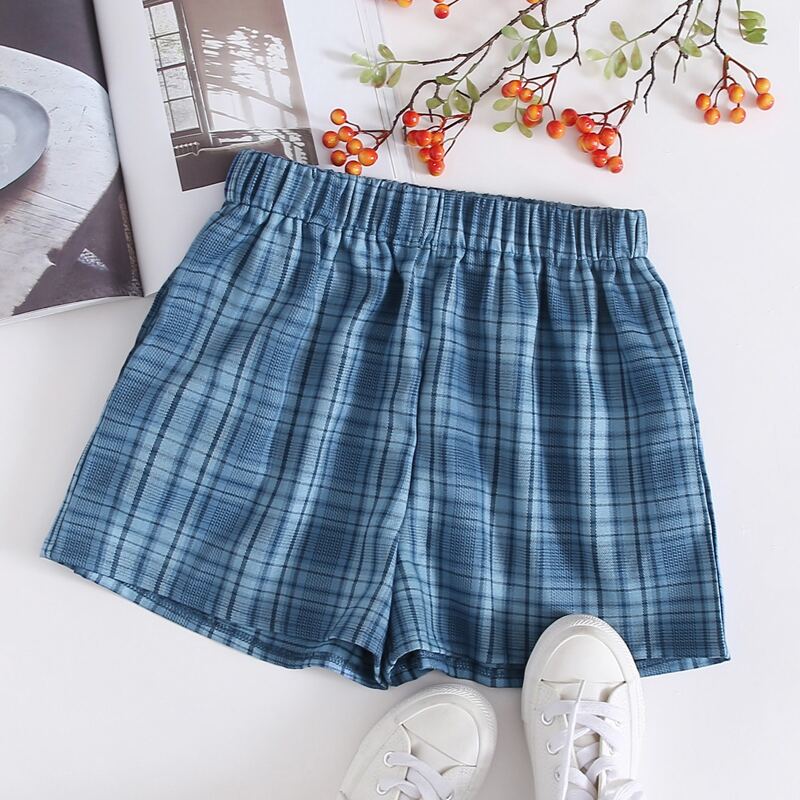 

Tartan Print Shorts, Dusty blue