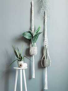 1pc Macrame Hanging Basket, Woven Design Plant Hanger For Home Easter - White - View 5