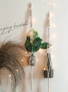 1pc Macrame Hanging Basket, Woven Design Plant Hanger For Home Easter - White - View 7