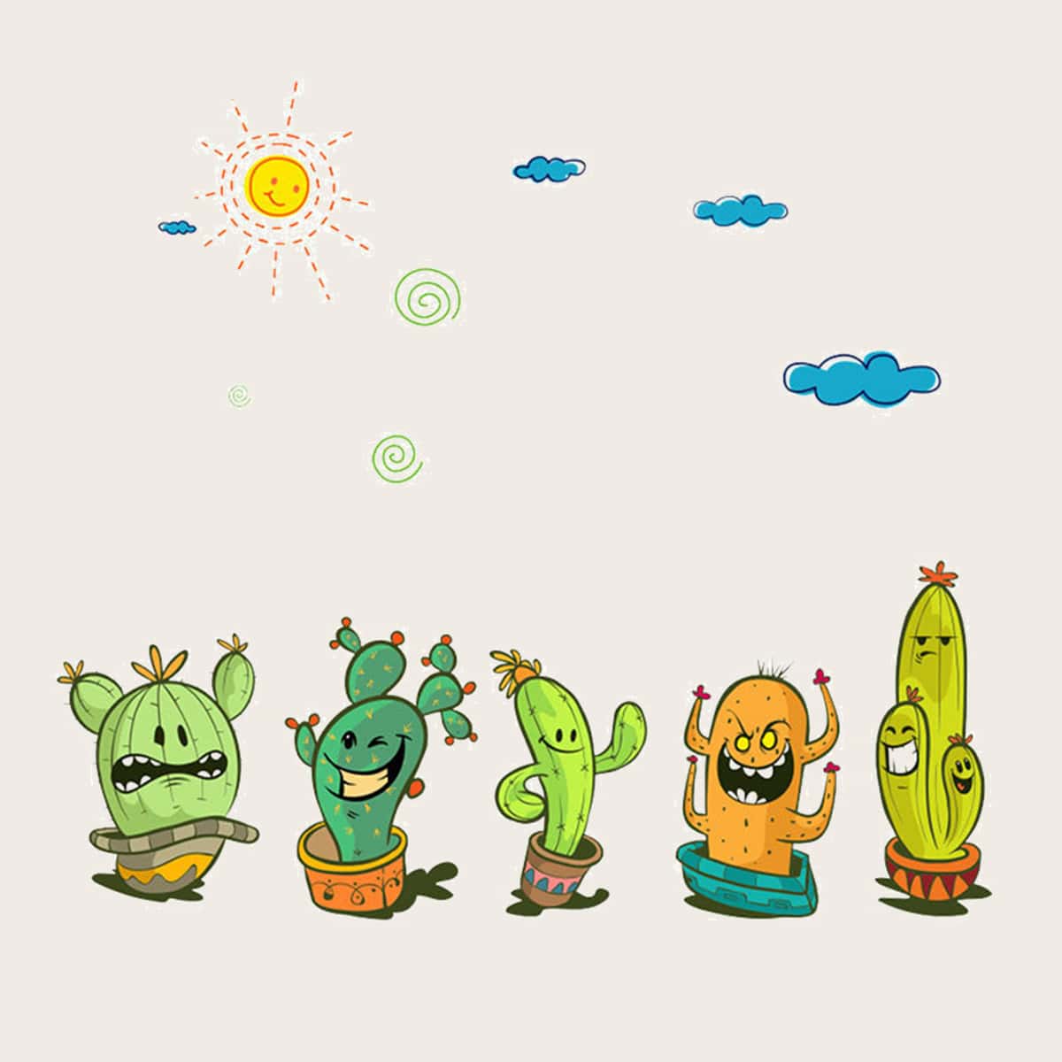 

Cartoon Cactus Print Wall Sticker, Multicolor