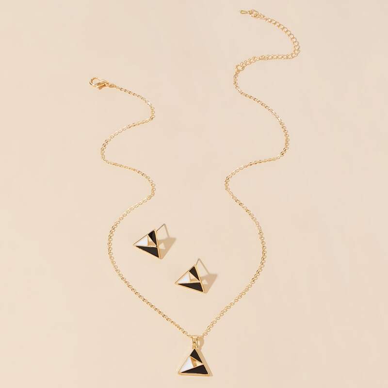 

1pc Geo Charm Necklace & 1pair Earrings, Gold