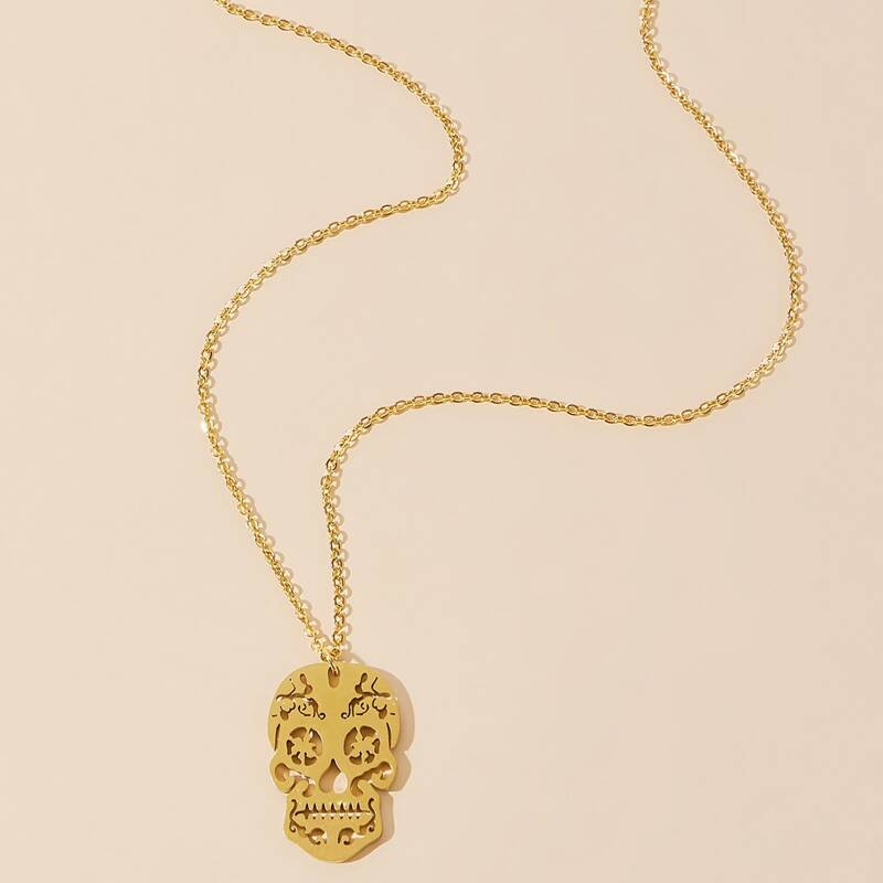 

1pc Skull Charm Necklace, Gold