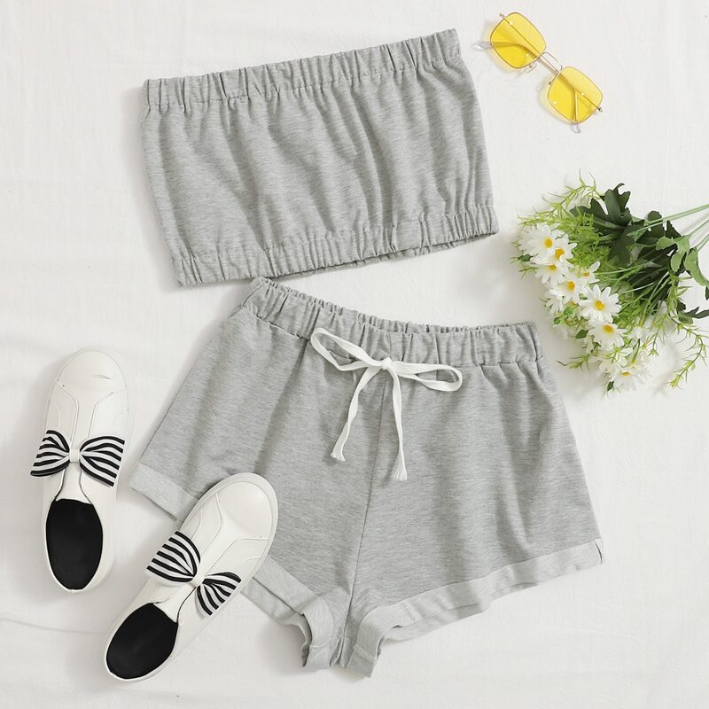 

Solid Tube Top & Shorts, Light grey