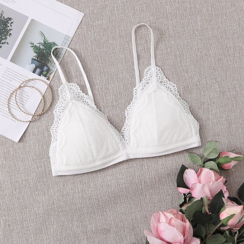 

Lace Trim Triangle Bralette, White