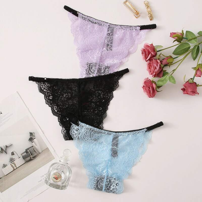

3pack Lace Thong Panty Set, Multicolor