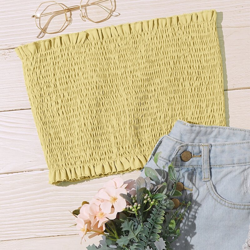 

Solid Shirred Tube Crop Top, Yellow