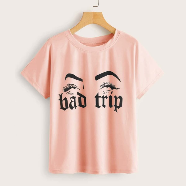 

Figure & Letter Graphic Tee, Baby pink