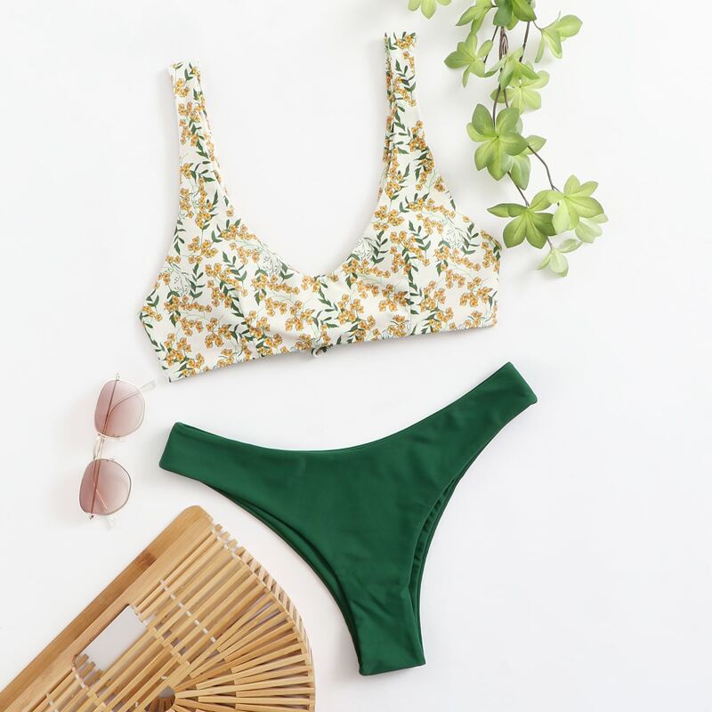 

Floral Tie Back Bikini Swimsuit, Multicolor