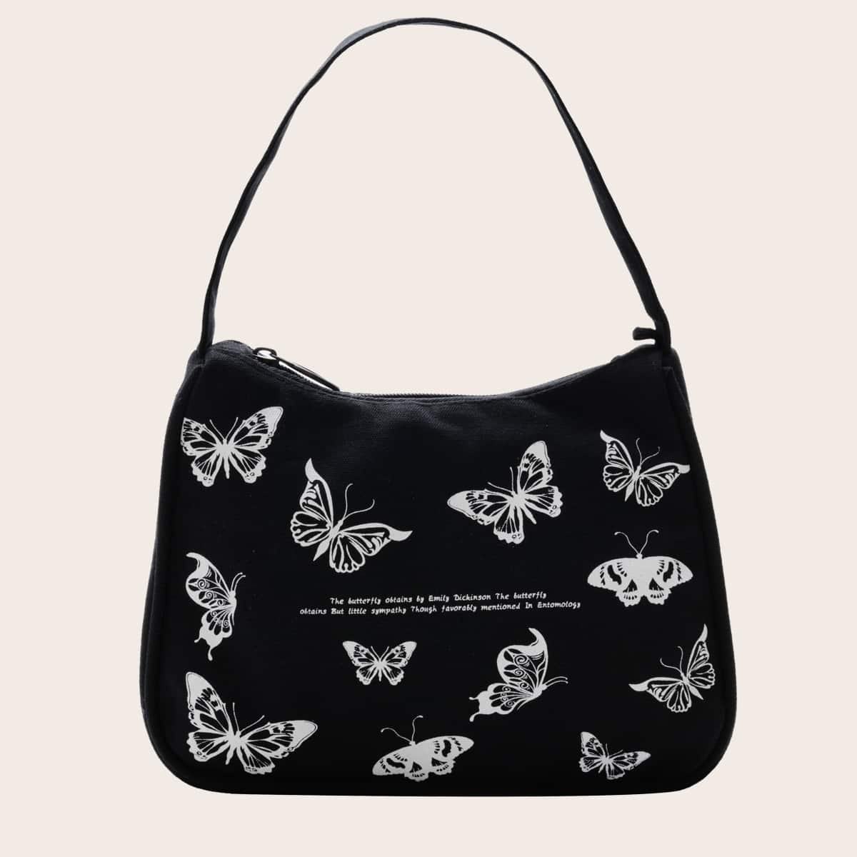 

Butterfly Print Shoulder Bag, Black