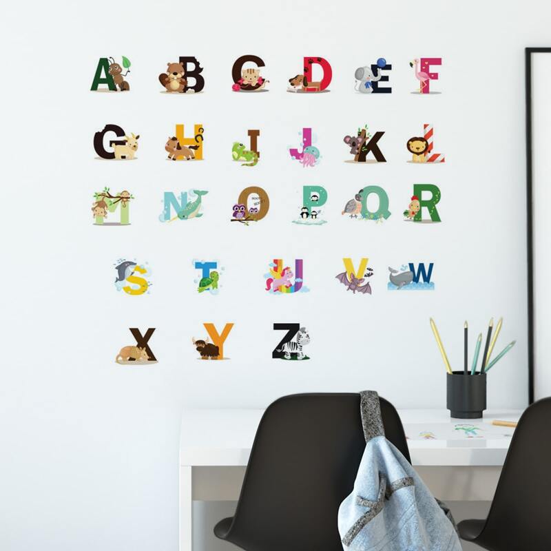 

1set Cartoon Alphabet Print Wall Sticker, Multicolor