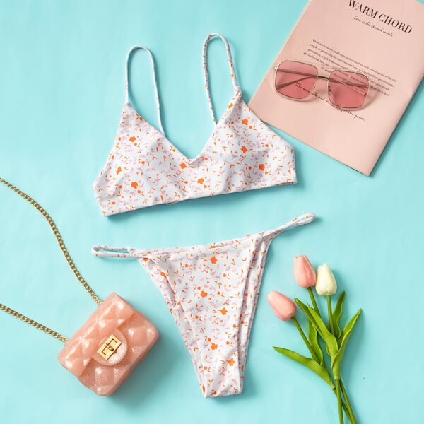 

Ditsy Floral Thong Bikini Swimsuit, White