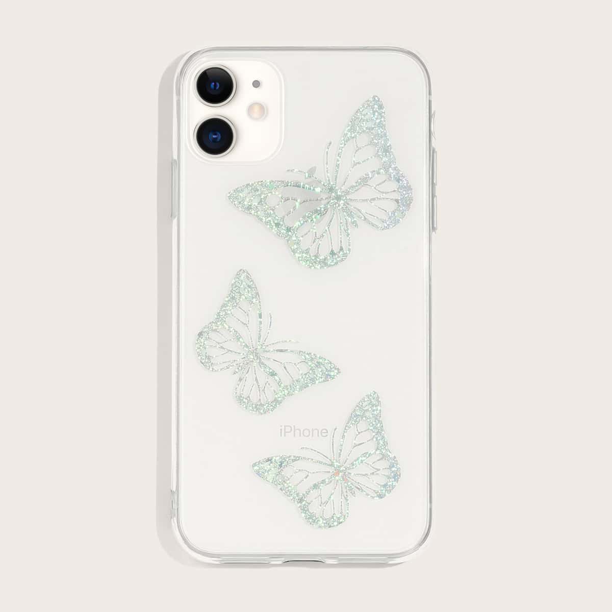 

1pc Metallic Butterfly Pattern iPhone Case, Clear