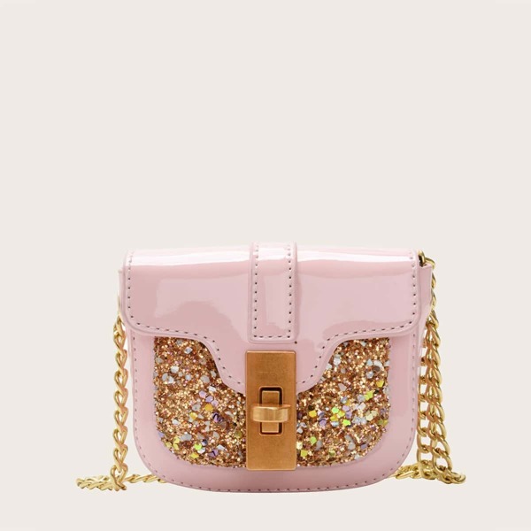 

Сумка через плечо на цепочке с блестками для девочек, Розовые