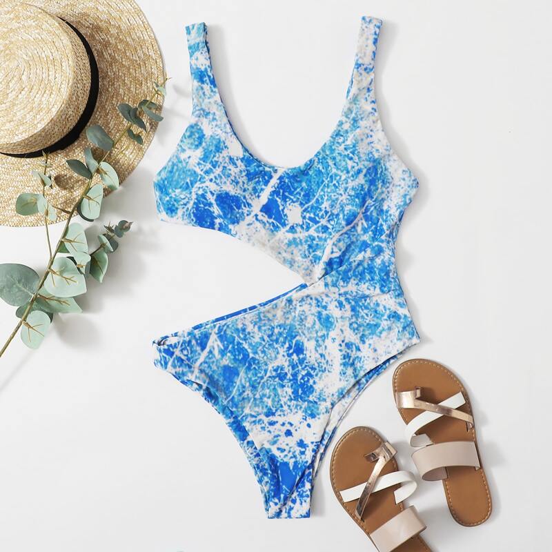 

Tie Dye Cut-out One Piece Swimsuit, Blue