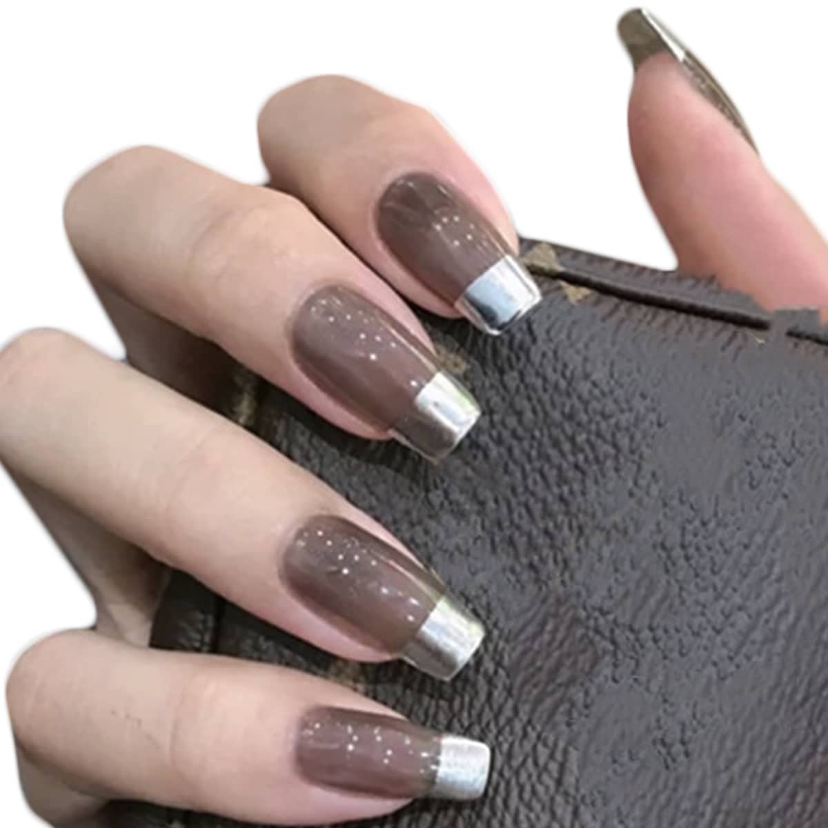 

24pcs Two Tone Fake Nail With Double-side Tape, Multicolor