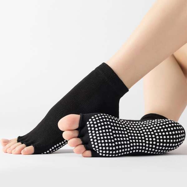 

1pair Yoga Non-slip Open Toe Socks, Black