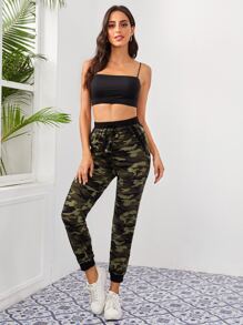 SHEIN 前繫帶迷彩圖案運動褲 - 彩色 - 查看 4