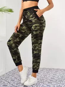 SHEIN 前繫帶迷彩圖案運動褲 - 彩色 - 查看 1