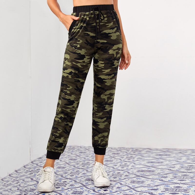 

Tie Front Camo Print Sweatpants, Multicolor