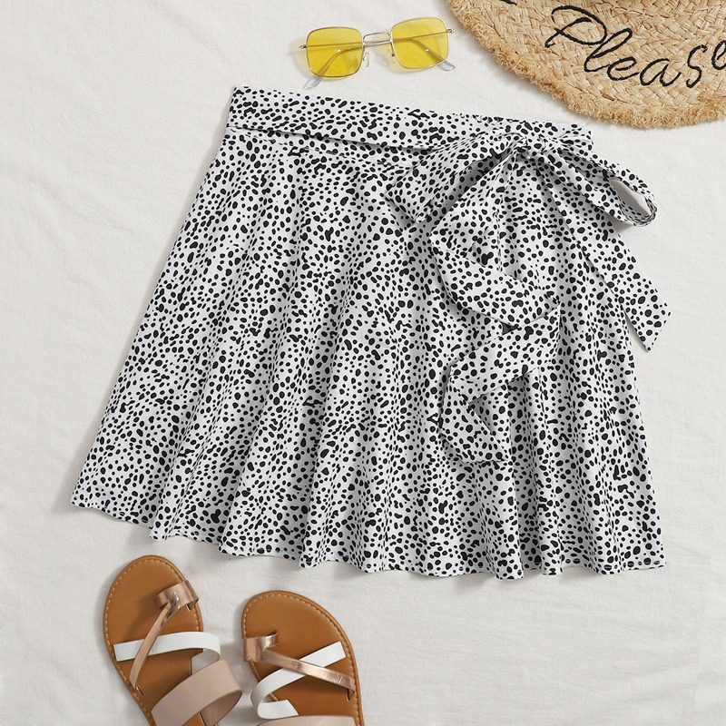 

Confetti Print Tie Front Skirt, Black and white
