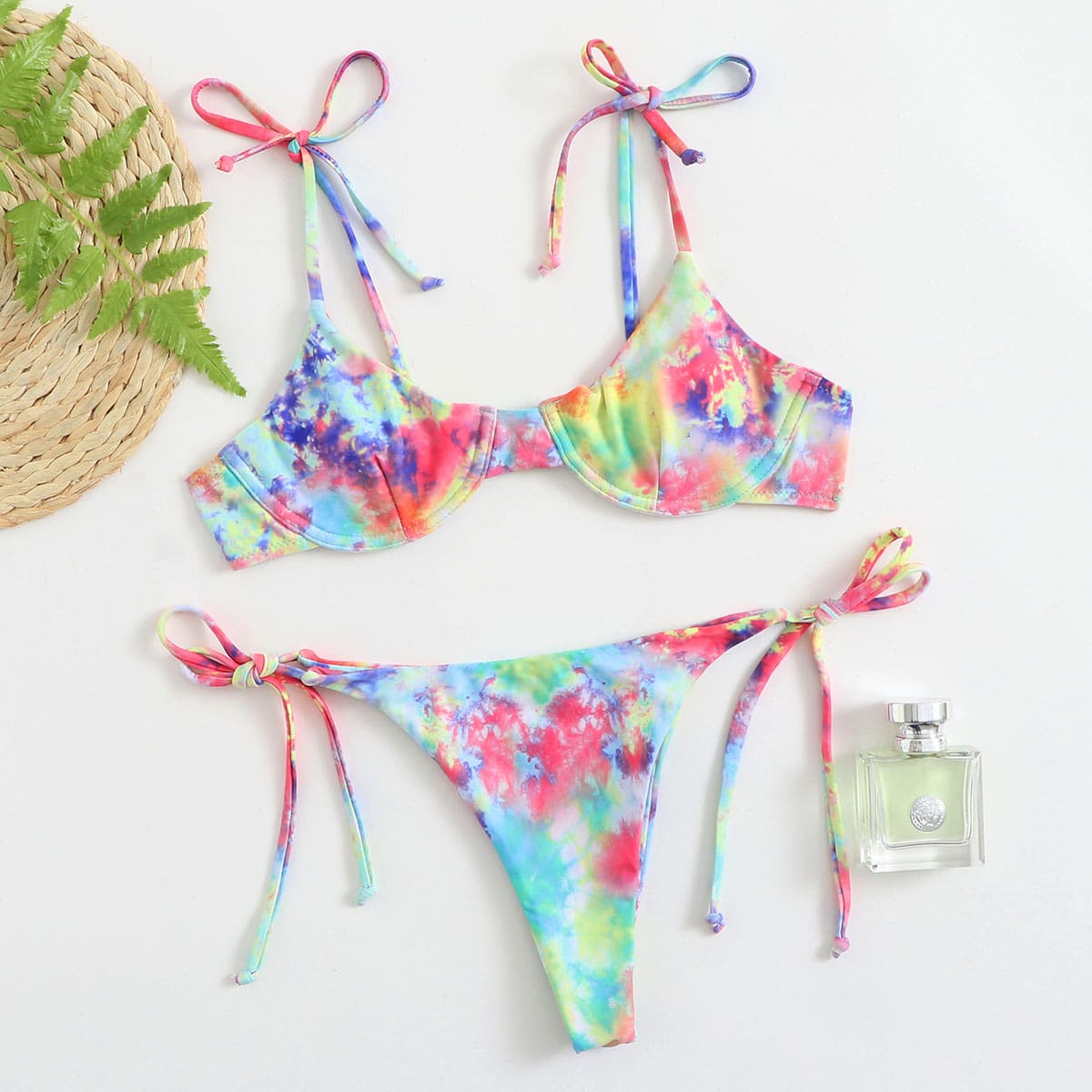 

Tie Dye Underwire Tie Side Bikini Swimsuit, Multicolor