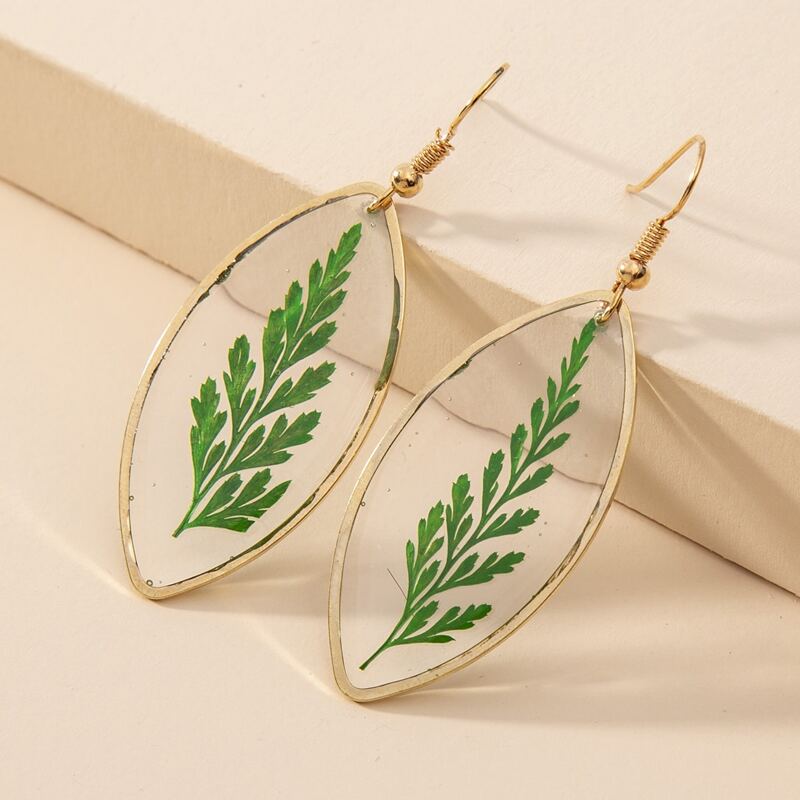 

Leaf Geometric Drop Earrings, Green