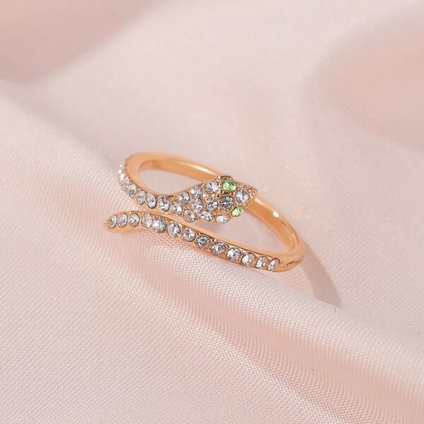 

Rhinestone Snake Cuff Ring, Gold
