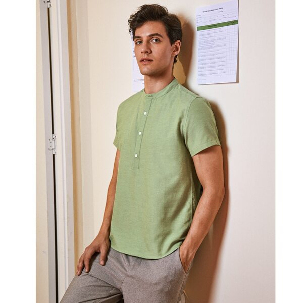 

Men Half Button Solid Shirt, Lime green