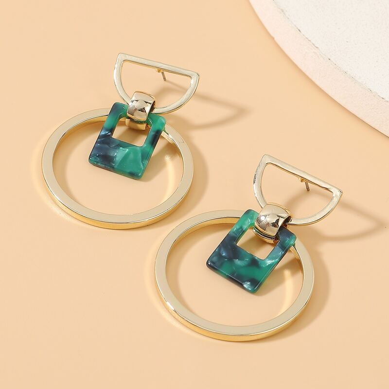 

Geometric Link Drop Earrings, Green