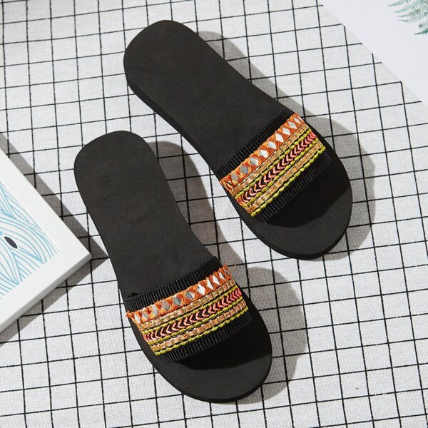 

Girls Open Toe Colorblock Slides, Black