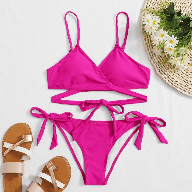

Wrap Tie Side Bikini Swimsuit, Hot pink