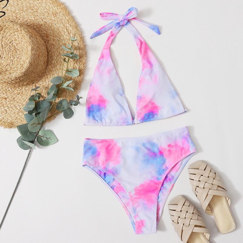 

Tie Dye Halter Bikini Swimsuit, Multicolor