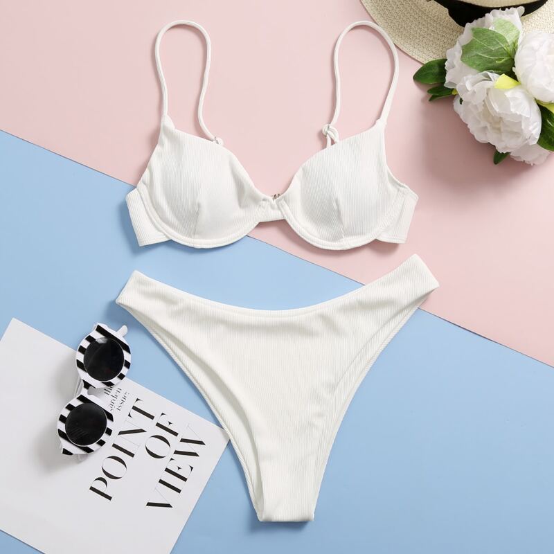 

Rib Underwire High Cut Bikini Swimsuit, White