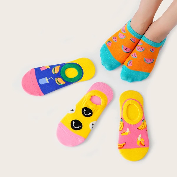 

4pairs Fruit Pattern Socks, Multicolor