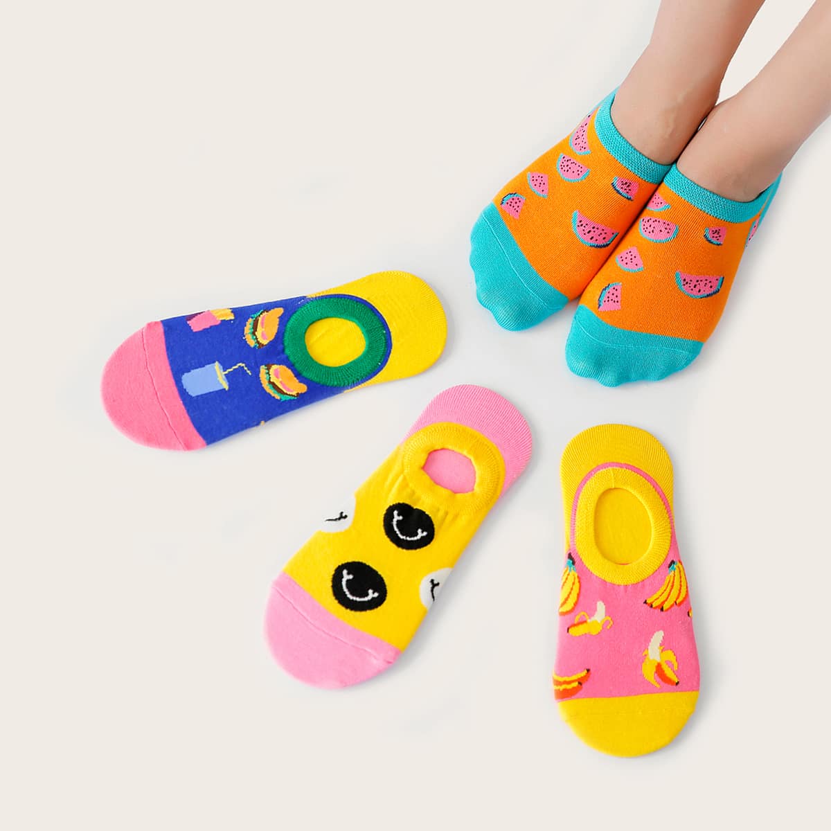 

4pairs Fruit Pattern Socks, Multicolor