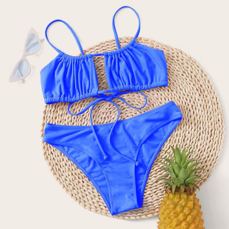 

Ruched Bust Tie Back Bikini Swimsuit, Royal blue bright