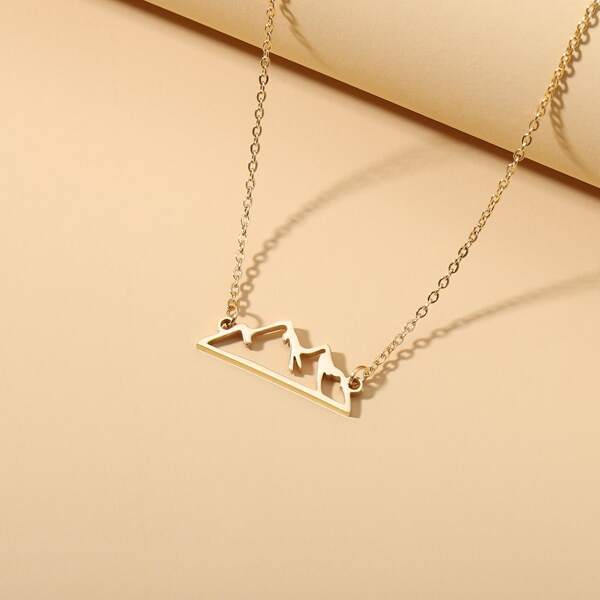 

Stainless Steel Mountain Charm Necklace, Gold