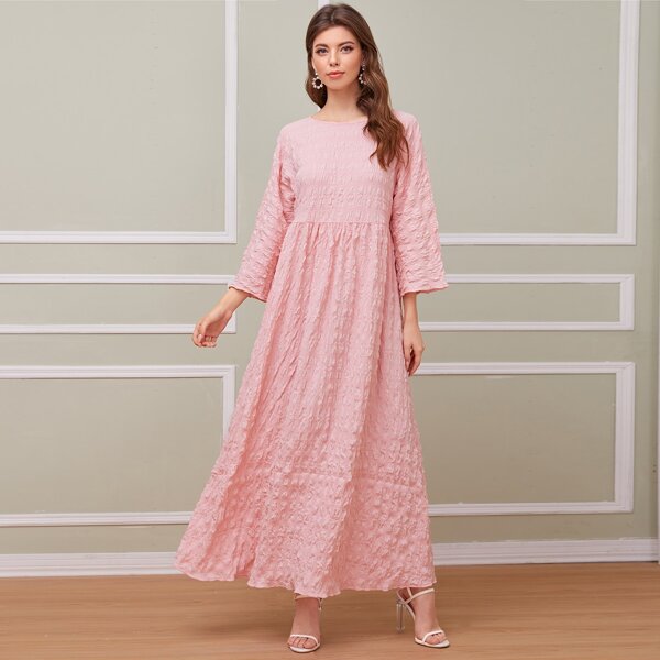 

High Waist Textured Maxi Dress, Pastel baby pink