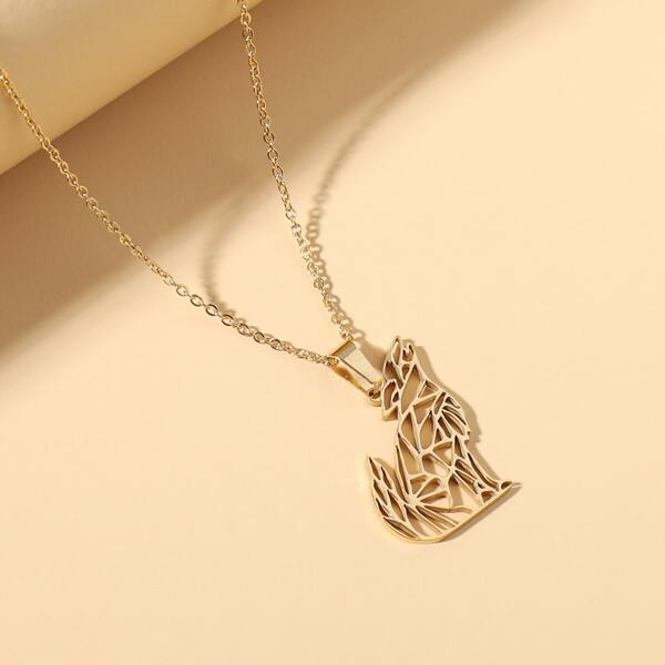 

Stainless Steel Wolf Charm Necklace, Gold