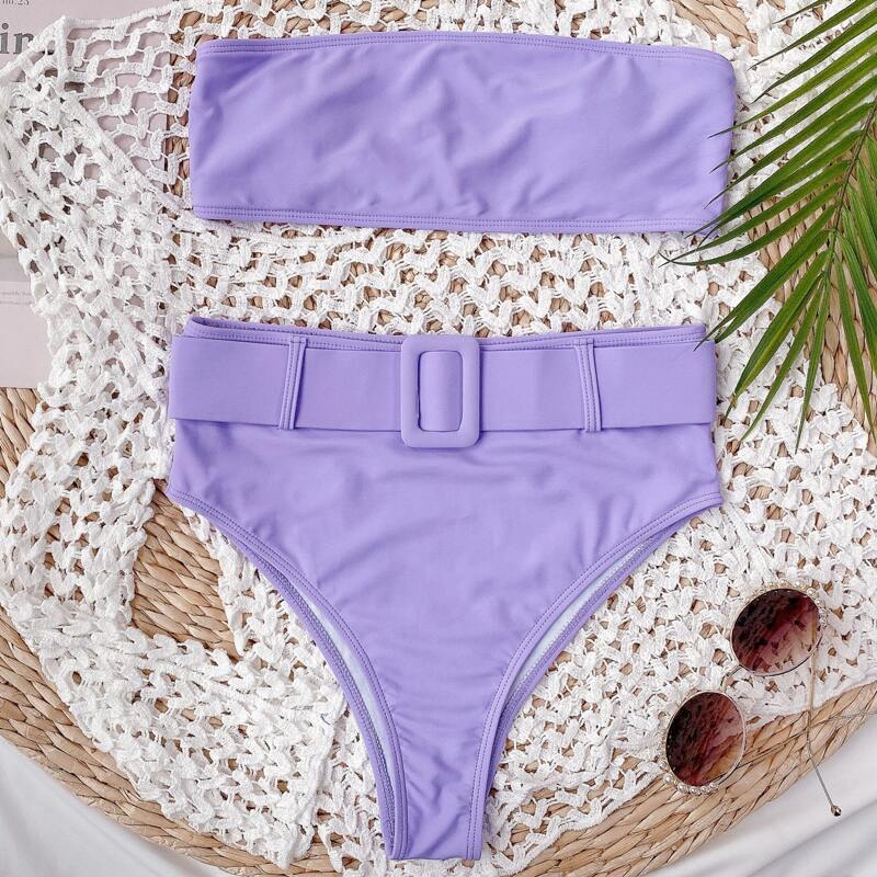 

Bandeau High Waisted Bikini Swimsuit, Pastel lilac purple