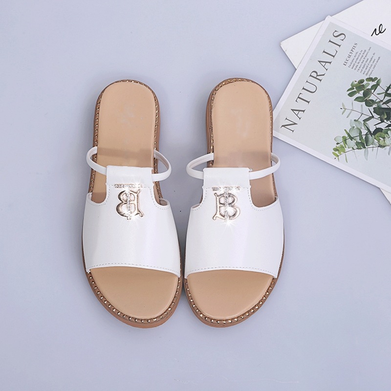 

Rhinestone Letter Flat Sliders, Beige