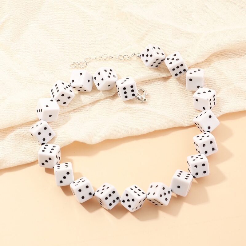 

Dice Beaded Necklace, White