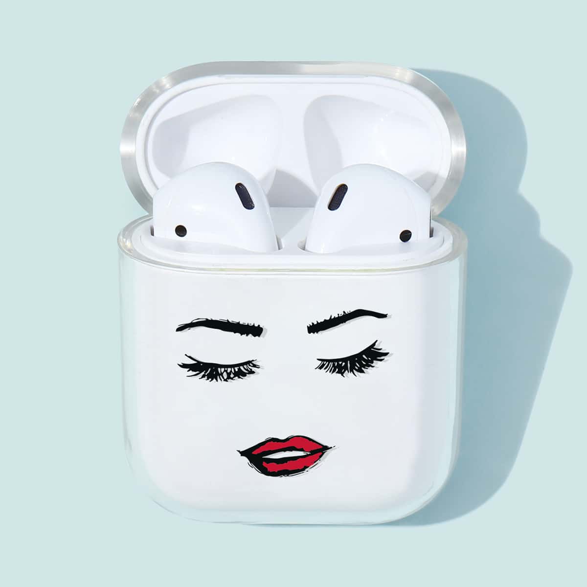 

1pc Eyelashes & Lip Print Clear AirPods Case