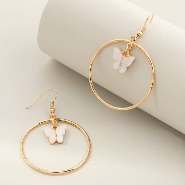 

Rhinestone Butterfly Drop Earrings, White