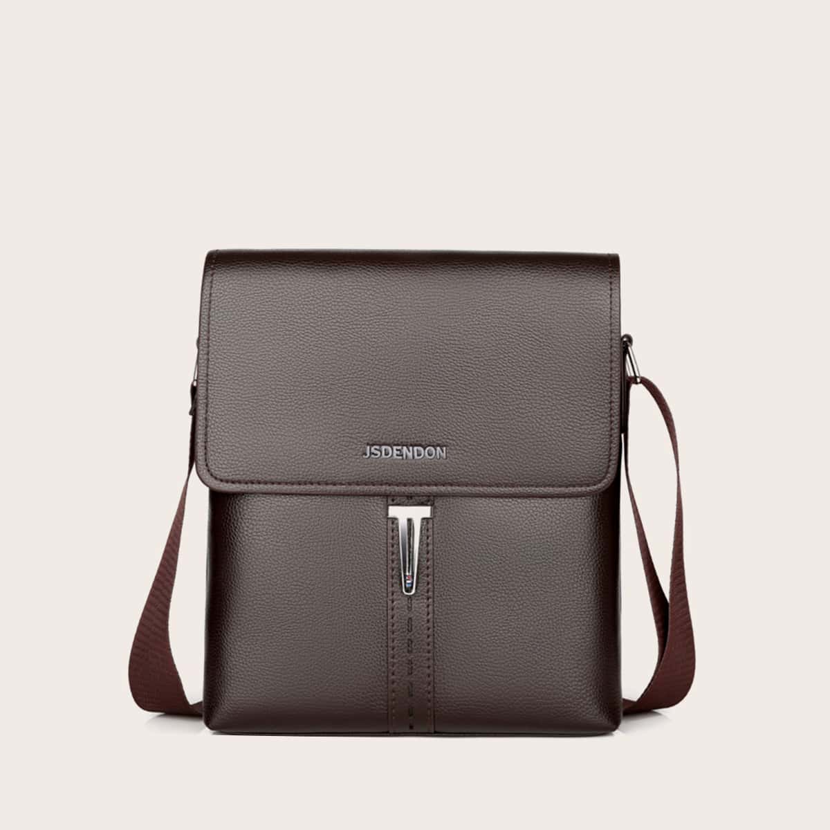

Guys Metal Letter Decor Flap Crossbody Bag, Brown