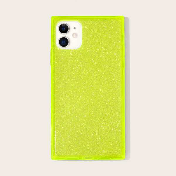 

1pc Neon Green Glitter iPhone Case, Yellow
