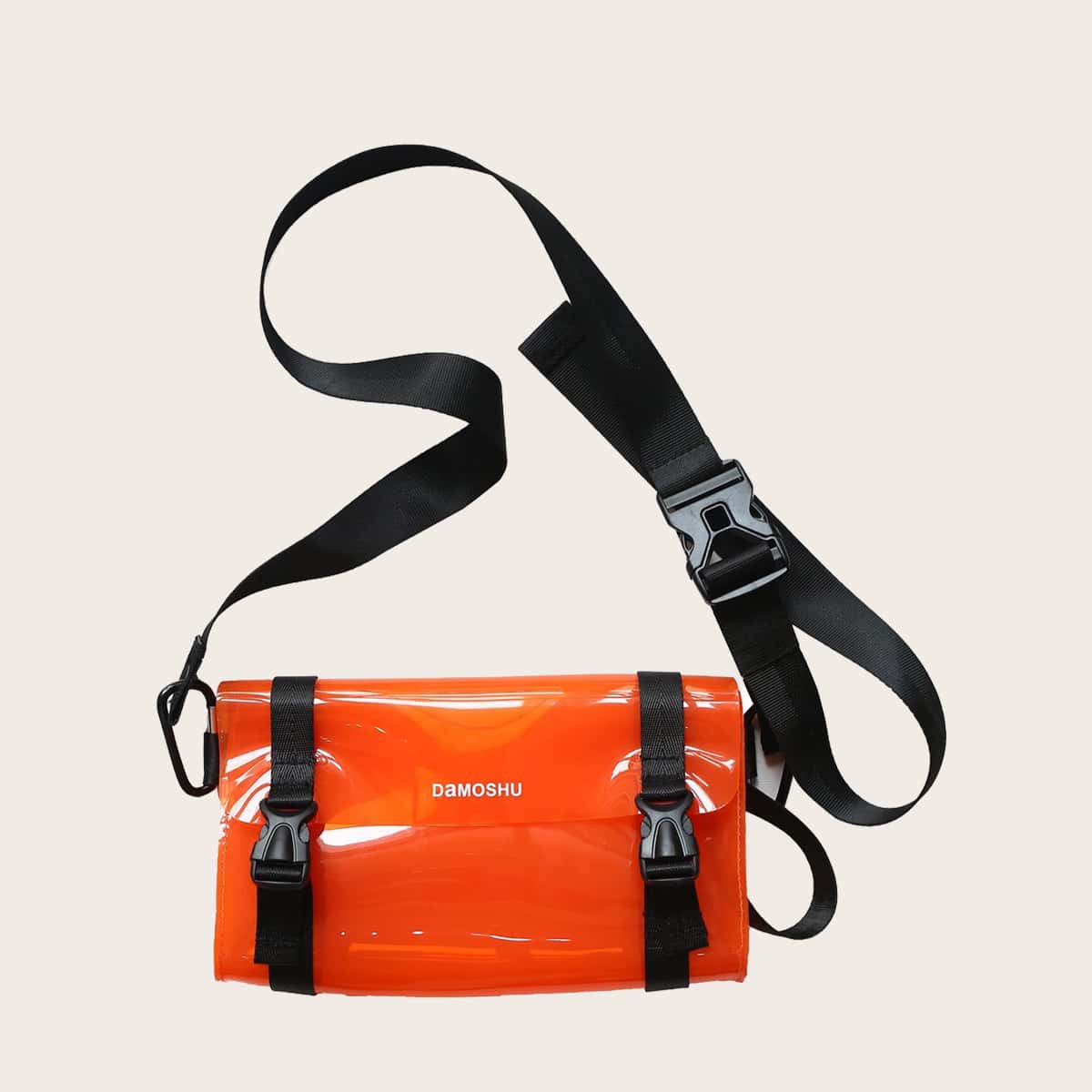 

Guys Release Buckle Decor Clear Crossbody Bag, Orange