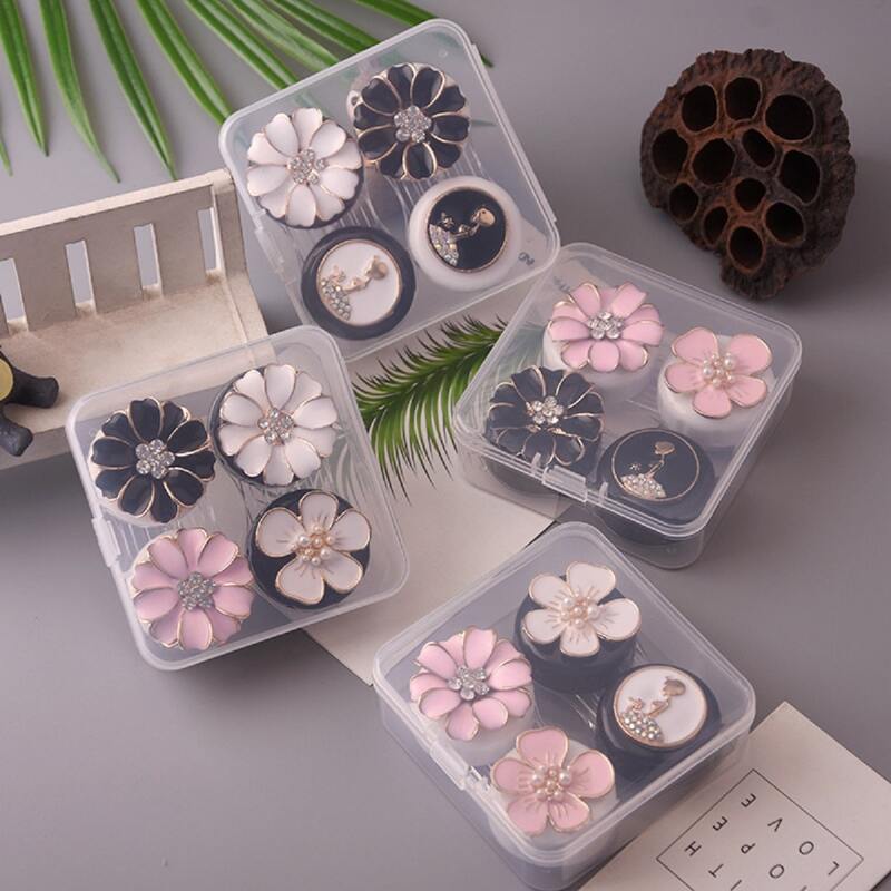 

2pcs Flower Decor Random Contact Lens Storage Box, Multicolor
